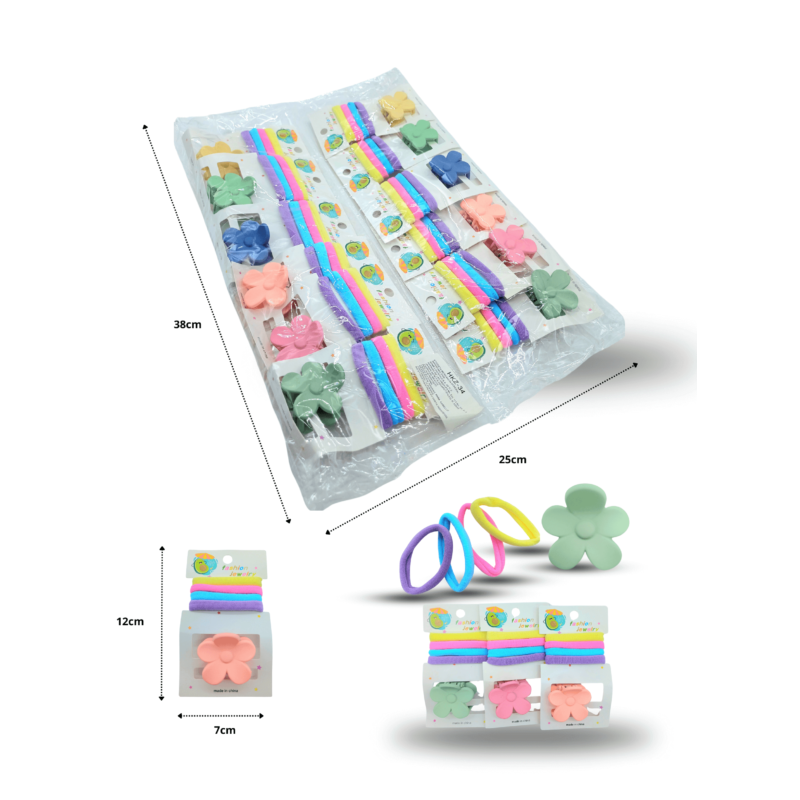 liga licra 4pzas con pinza flor en blíster set 5 pzas C/12 HKZ-34