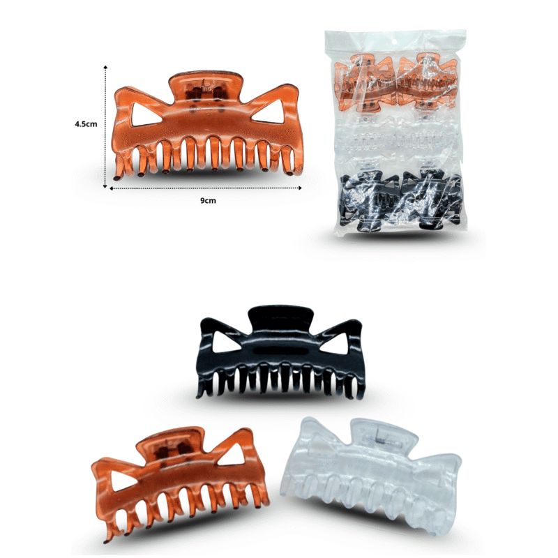 pinza dentada 9 cm carey, negra y transparente C/12 PLLZK