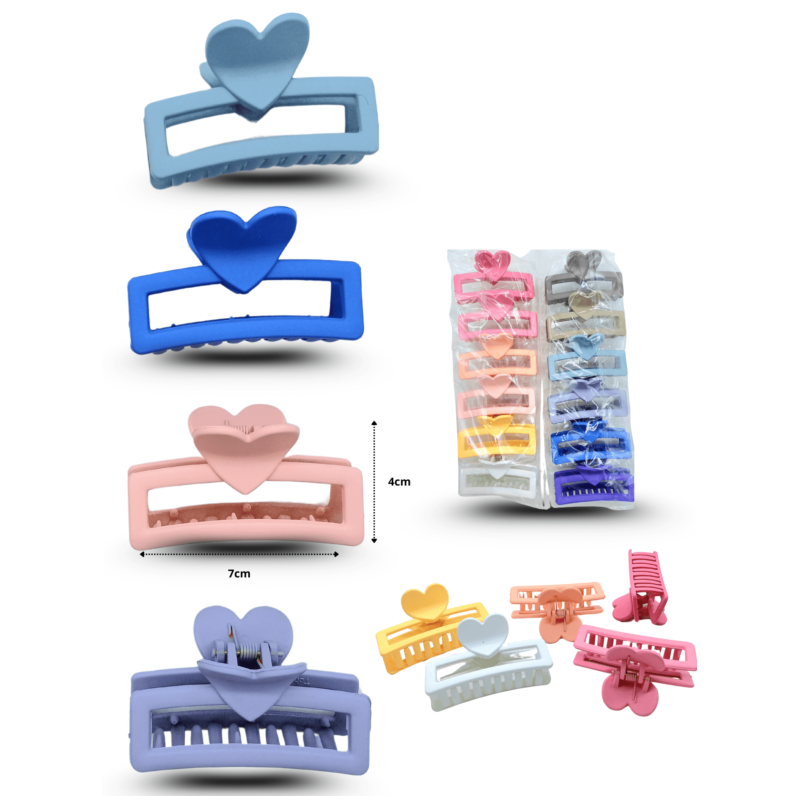 pinza rectangular hueca corazón mate 7cm C/12 EEO742