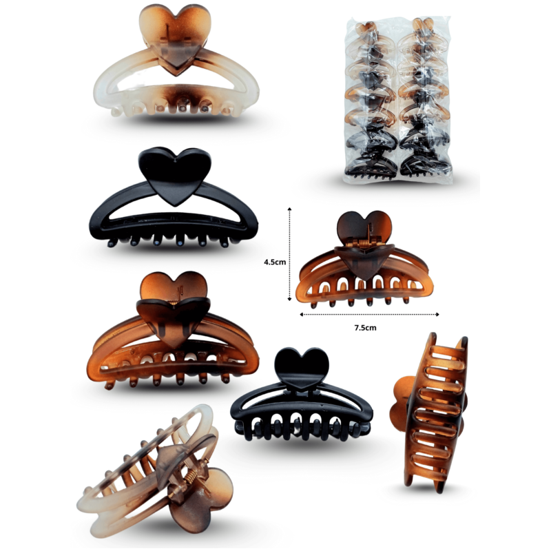 pinza arco hueco corazon carey mate y brillosa en el mismo paquete 7cm C/12 EEO752