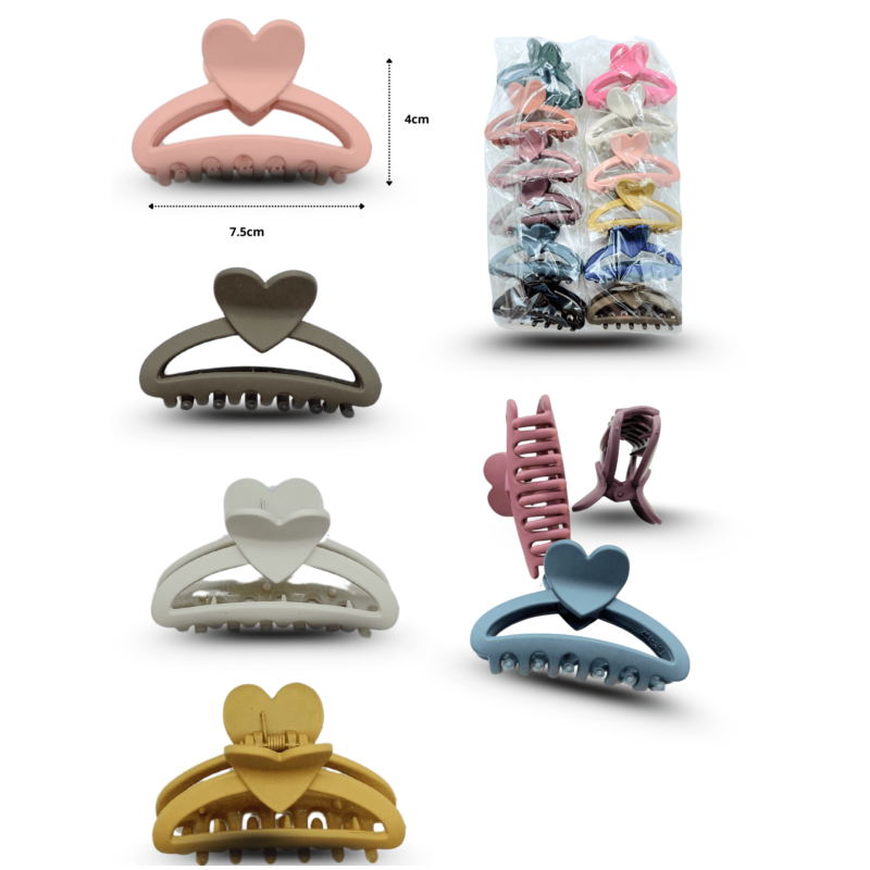 pinza arco hueco corazón colores mate 7cm C/12 EEO749