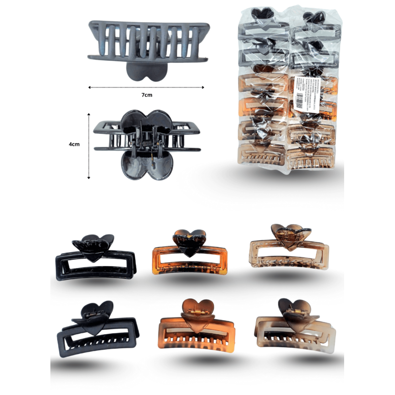 pinza rectangular hueca con corazón 7cm C/12 EEO751